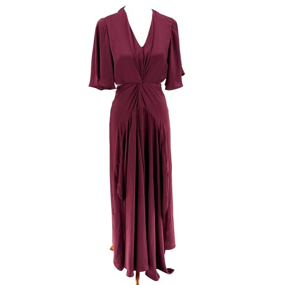 Bishop + Young Harper Crimson Cutout Dress S 100% Polyester V-Neck Short Sleeve - Picture 2 of 10